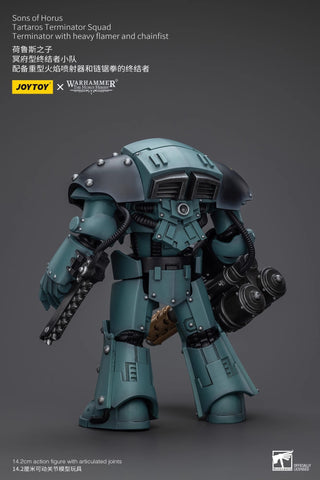 JoyToy Source Warhammer The Horus Heresy Sons of Horus Tartaros Terminator Squad Terminator with Heavy Flamer and Chainfist 1/18 Scale 14.2 x 9.6 cm / 5.59 x 3.78"