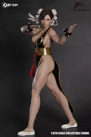Play Toy P023A Fighting Goddess Chun-Li 2.0 Black Sleeveless Cheongsam Version 1/6 Scale