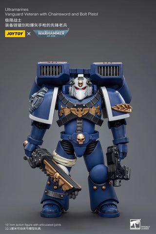 JoyToy Source Warhammer 40K Ultramarines Vanguard Veteran w/ Chainsword & Bolt Pistol 1/18 Scale