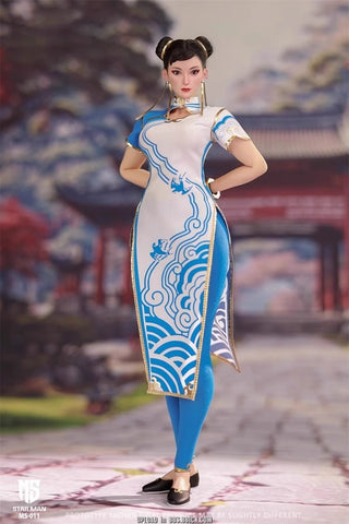 Star Man MS011 MS-011 Female Fighter Chun-Li Blue Cloud Patterned White Cheongsam Version 1/6 Scale