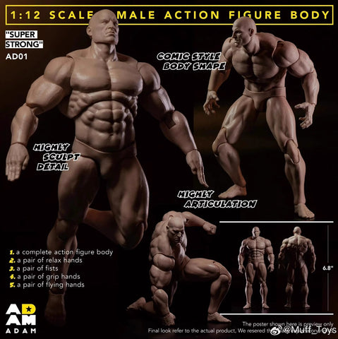ADAM AD01 Super Strong Comic Style Male Body 1/12 Scale 17.27cm / 6.80''